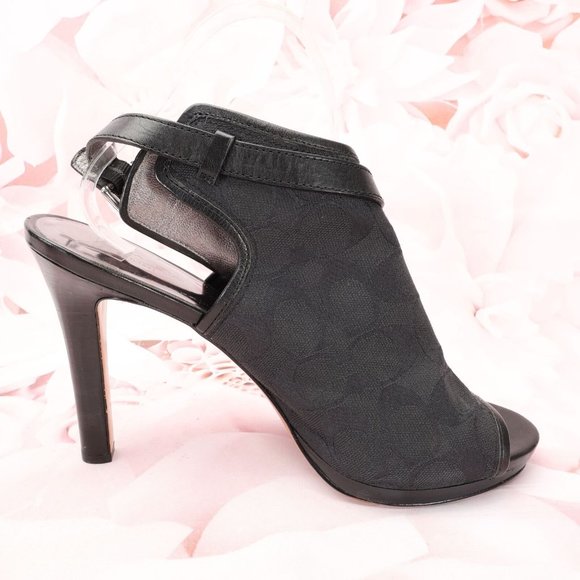 Coach Brandi Peep-Toe Bootie Heels Shoes Size 10B Black Canvas/Leather - Picture 6 of 12